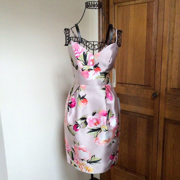 NWT Eliza J Pink Floral Print Mikado Tulip Cocktail Dress, Size 2 - Picture 2 of 8